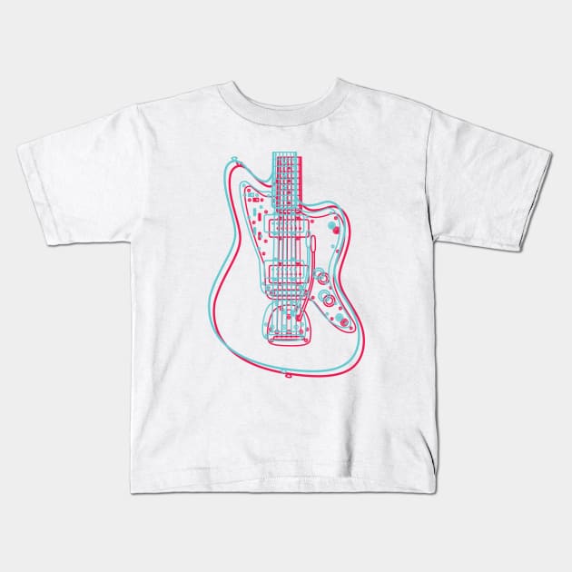 3D Offset Style Electric Guitar Body Outline Kids T-Shirt by nightsworthy
